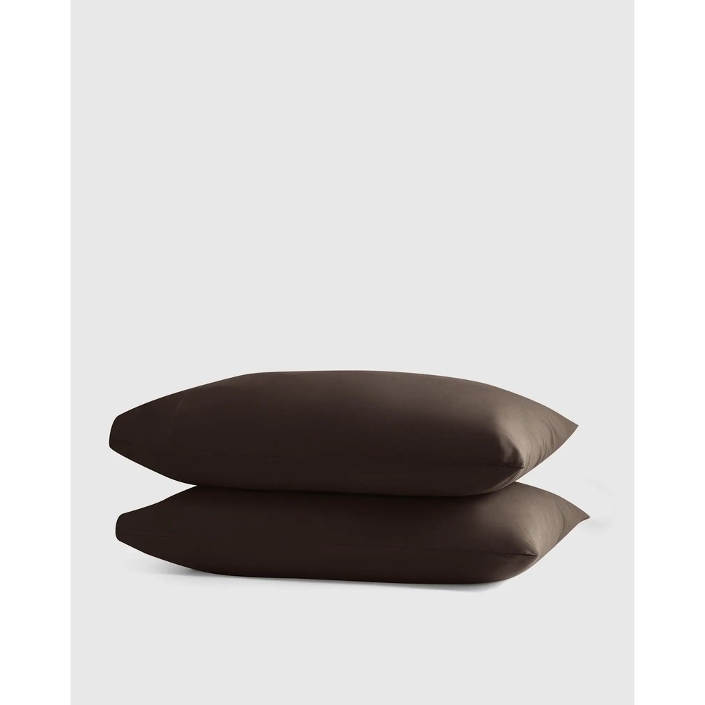 Quince Organic Cotton Crisp Percale King Pillowcase Set Espresso Brown Lux NEW